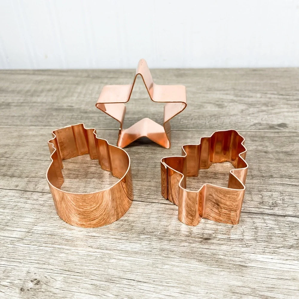 Vintage Style Copper Metal Cookie Cutters Set of 3 Star Snowman Christmas Tree